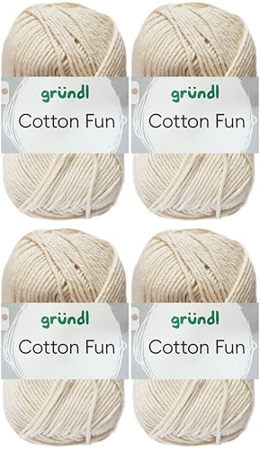 4x50 Gramm Gründl Cotton Fun Häkelgarn aus 100% Baumwolle inkl. Anleitung für Einkaufsnetz (02 Creme) von HDK-VERSAND