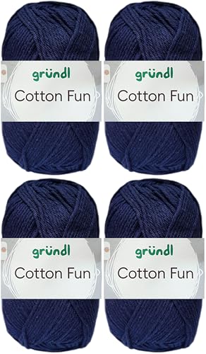4x50 Gramm Gründl Cotton Fun Häkelgarn aus 100% Baumwolle inkl. Anleitung für Einkaufsnetz (11 Marine) von HDK-VERSAND