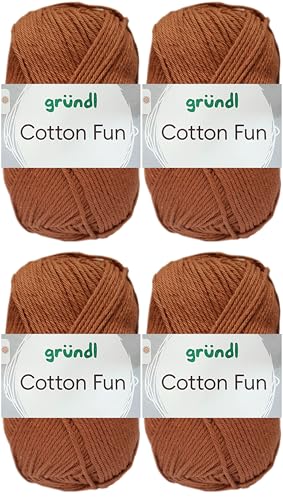 4x50 Gramm Gründl Cotton Fun Häkelgarn aus 100% Baumwolle inkl. Anleitung für Einkaufsnetz (14 Nougat) von HDK-VERSAND