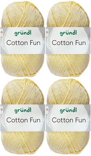 4x50 Gramm Gründl Cotton Fun Häkelgarn aus 100% Baumwolle inkl. Anleitung für Einkaufsnetz (22 Pastellgelb) von HDK-VERSAND