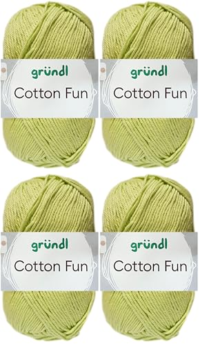 4x50 Gramm Gründl Cotton Fun Häkelgarn aus 100% Baumwolle inkl. Anleitung für Einkaufsnetz (23 Hellgrün) von HDK-VERSAND