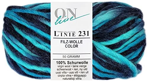 50 Gramm ONline Linie 231 Filzwolle Color aus 100% Schurwolle (0116 Türkis Mix) von HDK-VERSAND