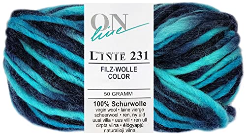 HDK-VERSAND 50 Gramm ONline Linie 231 Filzwolle Color aus 100% Schurwolle (0116 Türkis Mix) von HDK-VERSAND