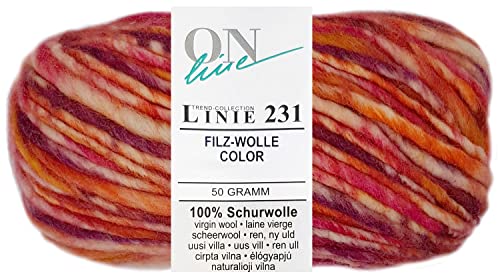 HDK-VERSAND 50 Gramm ONline Linie 231 Filzwolle Color aus 100% Schurwolle (0133 Rot Mix) von HDK-VERSAND