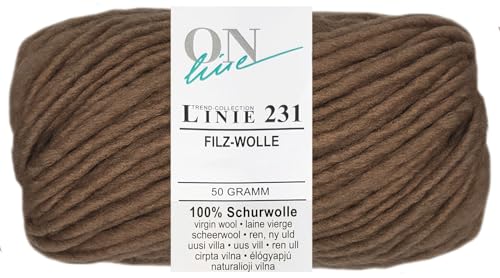 50 Gramm ONline Linie 231 Filzwolle Uni aus 100% Schurwolle (0028 Hellbraun) von HDK-VERSAND