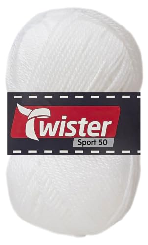 50 Gramm Twister Sport 50 aus 100% Polyacryl (10 Weiss) von HDK-VERSAND
