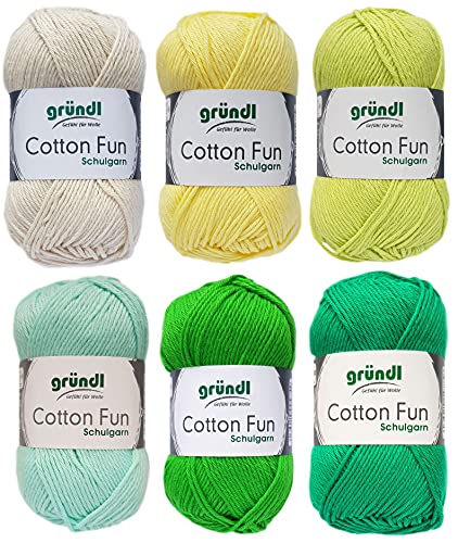 6x50 Gramm Gründl Cotton Fun Häkelgarn Strickgarn inkl. Anleitung für EIN Meerschweinchen (Grün Gelb Mix) von HDK-VERSAND