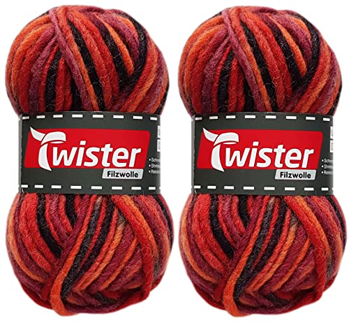 HDK-VERSAND 2x50 Gramm Twister Filzwolle Color inkl. Anleitung für Topflappen (137 Lava) von HDK-VERSAND