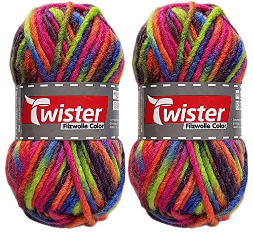 HDK-VERSAND 2x50 Gramm Twister Filzwolle Color inkl. Anleitung für Topflappen (143 Bubble Gum) von HDK-VERSAND
