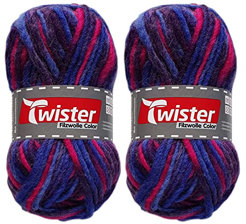 HDK-VERSAND 2x50 Gramm Twister Filzwolle Color inkl. Anleitung für Topflappen (148 Mystic) von HDK-VERSAND