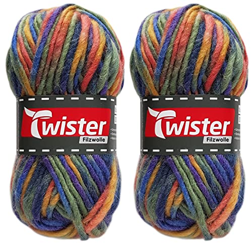 HDK-VERSAND 2x50 Gramm Twister Filzwolle Color inkl. Anleitung für Topflappen (174 Kolibrie) von HDK-VERSAND