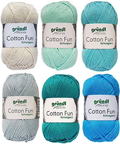 6x50 Gramm Gründl Cotton Fun Häkelgarn Strickgarn inkl. Anleitung für EIN Meerschweinchen (Baby Blau Mix) von HDK-VERSAND