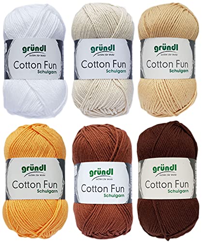 6x50 Gramm Gründl Cotton Fun Häkelgarn Strickgarn inkl. Anleitung für EIN Meerschweinchen (Braun Mix) von HDK-VERSAND