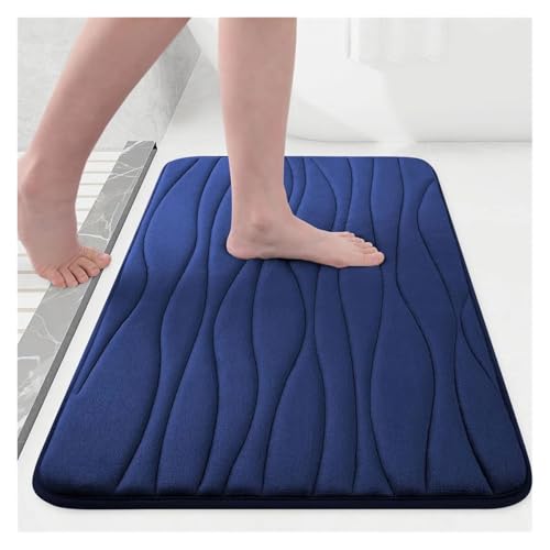 HDKAH Badematte aus Memory-Schaum, wasserabsorbierende Badezimmerteppiche, Toilettenmatte, Bodenmatte, Dicker, weicher Teppich, rutschfeste, maschinenwaschbare Matte(Navy Blue,51x81cm(20x32inch)) von HDKAH