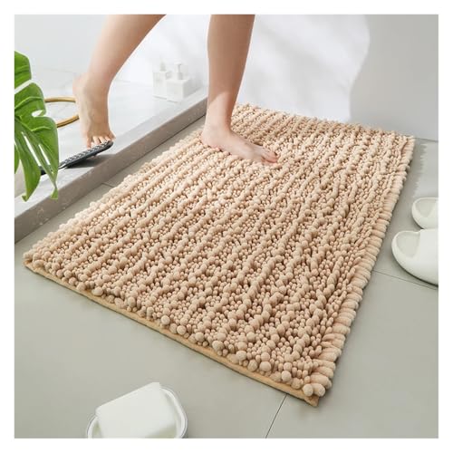 HDKAH Badezimmerteppich, Badematte, rutschfeste, superdicke, weiche Chenille-Fußmatte aus Kiefernholz, Flauschige Fußmatte(Beige,43cmx61cm) von HDKAH