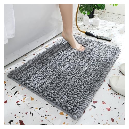 HDKAH Badezimmerteppich, Badematte, rutschfeste, superdicke, weiche Chenille-Fußmatte aus Kiefernholz, Flauschige Fußmatte(Dark Gray,43cmx61cm) von HDKAH
