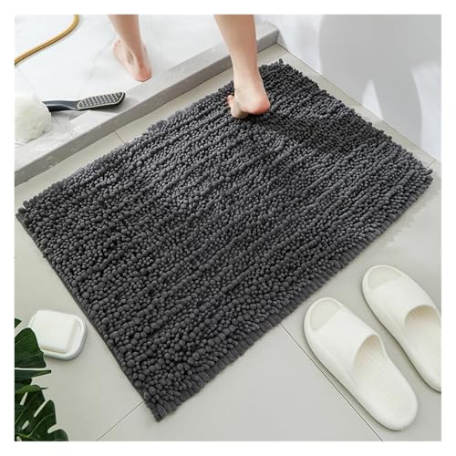 HDKAH Badezimmerteppich, Badematte, rutschfeste, superdicke, weiche Chenille-Fußmatte aus Kiefernholz, Flauschige Fußmatte(Gray,51cmx81cm) von HDKAH