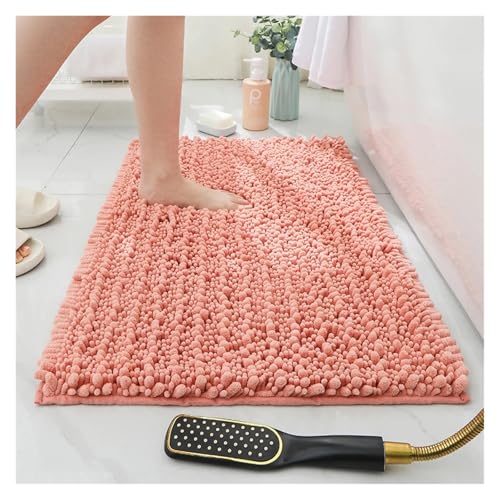 HDKAH Badezimmerteppich, Badematte, rutschfeste, superdicke, weiche Chenille-Fußmatte aus Kiefernholz, Flauschige Fußmatte(Pink,43cmx61cm) von HDKAH