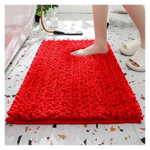 HDKAH Badezimmerteppich, Badematte, rutschfeste, superdicke, weiche Chenille-Fußmatte aus Kiefernholz, Flauschige Fußmatte(Red,43cmx61cm) von HDKAH