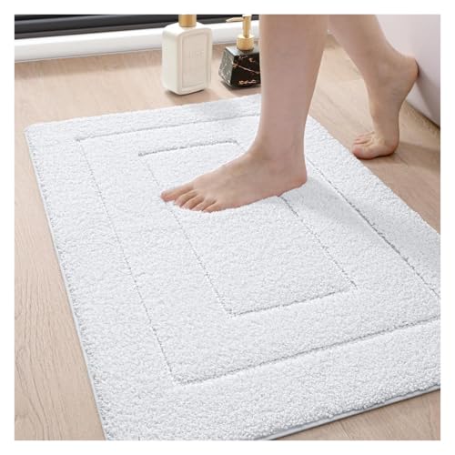 HDKAH Badezimmerteppich 36x24, waschbare Badematte for den Duschboden, saugfähige, weiche Badematte mit Gummirückseite,(White) von HDKAH