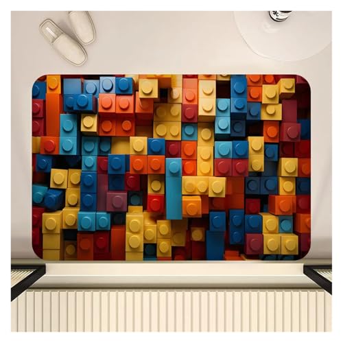 HDKAH Bunte geometrische Bausteine ​​Spielzeug Eingangstürmatte Waschbar rutschfest Wohnzimmer Sofa Stühle Bereich Matte Küche(Black Yellow,40x60cm) von HDKAH