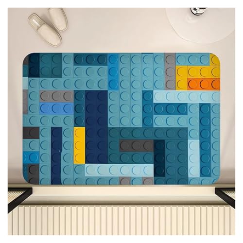 HDKAH Bunte geometrische Bausteine ​​Spielzeug Eingangstürmatte Waschbar rutschfest Wohnzimmer Sofa Stühle Bereich Matte Küche(Blue,40x120cm) von HDKAH