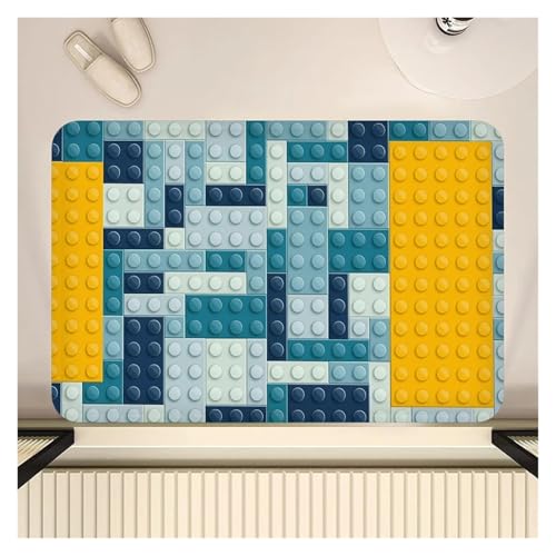 HDKAH Bunte geometrische Bausteine ​​Spielzeug Eingangstürmatte Waschbar rutschfest Wohnzimmer Sofa Stühle Bereich Matte Küche(Blue Yellow,100x150cm) von HDKAH