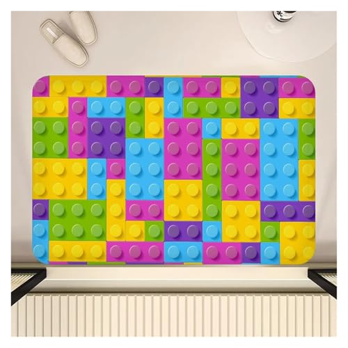 HDKAH Bunte geometrische Bausteine ​​Spielzeug Eingangstürmatte Waschbar rutschfest Wohnzimmer Sofa Stühle Bereich Matte Küche(Pink,60x90cm) von HDKAH