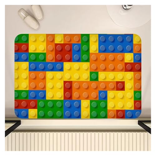 HDKAH Bunte geometrische Bausteine ​​Spielzeug Eingangstürmatte Waschbar rutschfest Wohnzimmer Sofa Stühle Bereich Matte Küche(Red Blue,80x160cm) von HDKAH