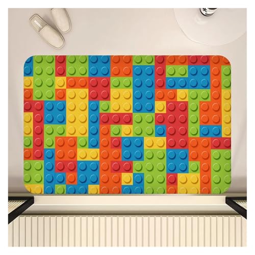 HDKAH Bunte geometrische Bausteine ​​Spielzeug Eingangstürmatte Waschbar rutschfest Wohnzimmer Sofa Stühle Bereich Matte Küche(Yellow,50x80cm) von HDKAH