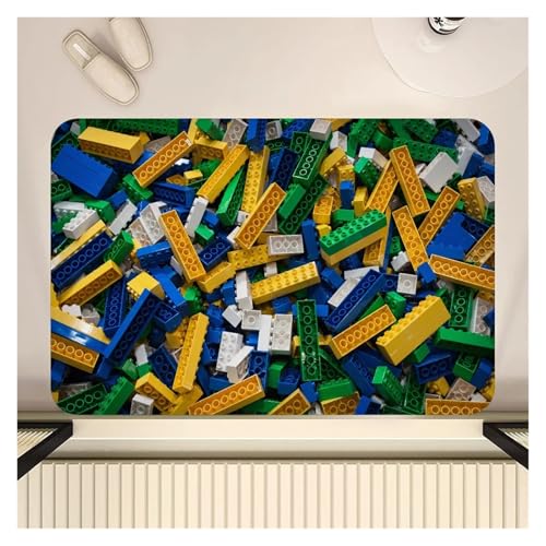 HDKAH Bunte geometrische Bausteine ​​Spielzeug Eingangstürmatte Waschbar rutschfest Wohnzimmer Sofa Stühle Bereich Matte Küche(Yellow Blue,80x160cm) von HDKAH