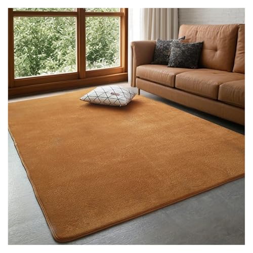 HDKAH Einfarbiger Korallensamt-Teppich, bequemer, weicher Wohnzimmer-/Schlafzimmer-Teppich, Kinderspielmatte, rechteckige Heimdekoration(Brown,140x200cm 55x79inch) von HDKAH