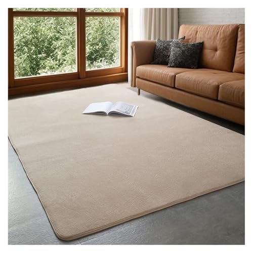 HDKAH Einfarbiger Korallensamt-Teppich, bequemer, weicher Wohnzimmer-/Schlafzimmer-Teppich, Kinderspielmatte, rechteckige Heimdekoration(Camel,80x120cm 32x47inch) von HDKAH