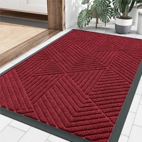 HDKAH Eingangsmatte for die Vordertür, strapazierfähige Matte aus Naturkautschuk, leicht zu reinigen, Flache Fußmatte for den Innen- und Außenbereich, Haus-Fußmatte, Dekoration(Red,89x150cm) von HDKAH
