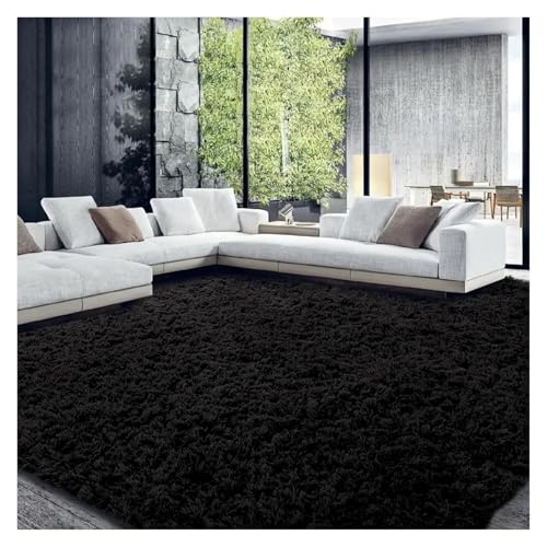 HDKAH Flächenteppich, 2,7 x 3,6 m, ultraflauschiger, großer Plüsch-Kunstfellteppich for Wohnzimmer und Schlafzimmer, Rutschfester, Flauschiger Teppich(Black) von HDKAH