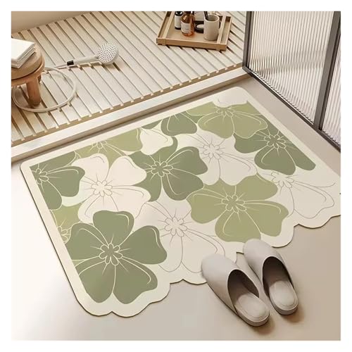 HDKAH Floraler Badezimmerteppich, unregelmäßiger Teppich, saugfähige Bodenmatte, verschleißfeste, schnell saugfähige Badezimmer-Bodenmatte for den Haushalt(Green,600MMx900MM) von HDKAH