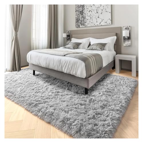 HDKAH Graue Teppiche for Wohnzimmer, Schlafzimmer, weicher, Flauschiger Plüschteppich for Schlafsaal, Klassenzimmer, Heimbüro, Kinderzimmer, Dicker Teppich(Light Grey,200x200cm 78x78in) von HDKAH