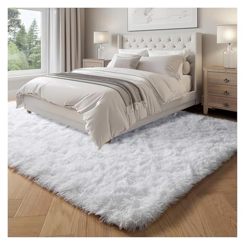 HDKAH Graue Teppiche for Wohnzimmer, Schlafzimmer, weicher, Flauschiger Plüschteppich for Schlafsaal, Klassenzimmer, Heimbüro, Kinderzimmer, Dicker Teppich(Whtie,100x150cm 39x59in) von HDKAH