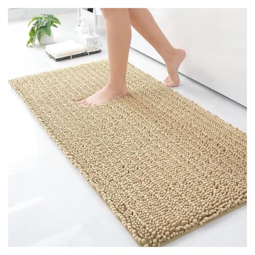 HDKAH Luxuriöse Chenille-Badematten, extra weich, dick, saugfähig, Badezimmerteppich, Matte, Badezimmermatten, waschbar, gemütliche Badematte for die Dusche(Beige,61X61cm(24X24inch)) von HDKAH
