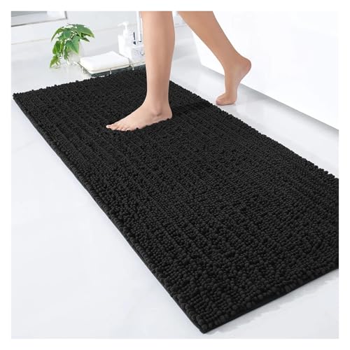 HDKAH Luxuriöse Chenille-Badematten, extra weich, dick, saugfähig, Badezimmerteppich, Matte, Badezimmermatten, waschbar, gemütliche Badematte for die Dusche(Black,61X61cm(24X24inch)) von HDKAH