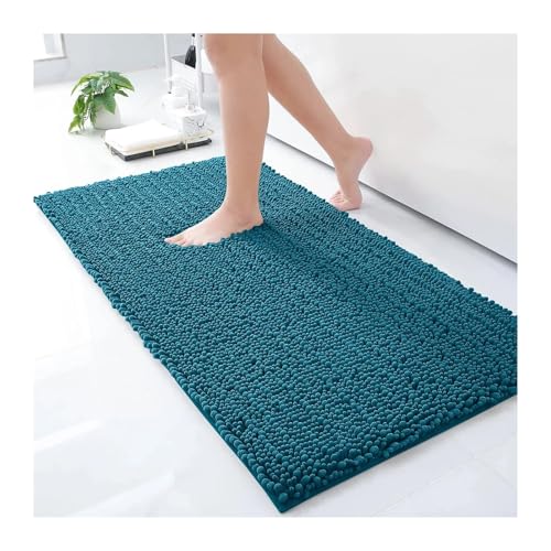 HDKAH Luxuriöse Chenille-Badematten, extra weich, dick, saugfähig, Badezimmerteppich, Matte, Badezimmermatten, waschbar, gemütliche Badematte for die Dusche(Dark Blue,61X61cm(24X24inch)) von HDKAH