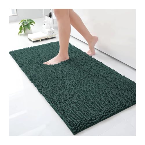 HDKAH Luxuriöse Chenille-Badematten, extra weich, dick, saugfähig, Badezimmerteppich, Matte, Badezimmermatten, waschbar, gemütliche Badematte for die Dusche(Dark Green,51X76cm(20X30inch)) von HDKAH