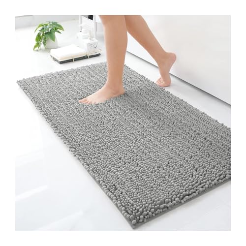 HDKAH Luxuriöse Chenille-Badematten, extra weich, dick, saugfähig, Badezimmerteppich, Matte, Badezimmermatten, waschbar, gemütliche Badematte for die Dusche(Gray,43X61cm(17X24inch)) von HDKAH
