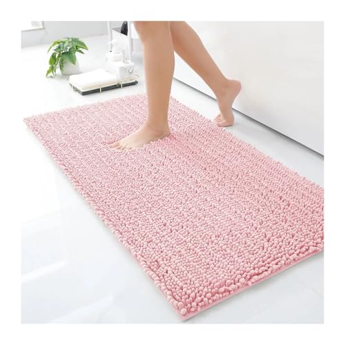 HDKAH Luxuriöse Chenille-Badematten, extra weich, dick, saugfähig, Badezimmerteppich, Matte, Badezimmermatten, waschbar, gemütliche Badematte for die Dusche(Pink,51X61cm(20X24inch)) von HDKAH
