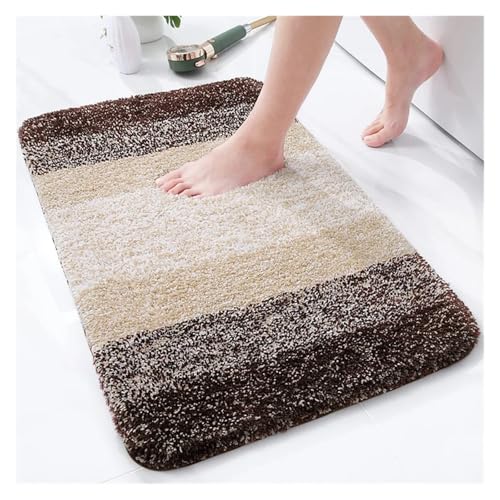 HDKAH Luxuriöser Badezimmerteppich, weiche Fußmatte, saugfähige Mikrofaser-Badteppiche, Rutschfester Plüschteppich, waschbar und trocken, Badematte, Bodendusche(Coffee,61x119cm(24x47 inch)) von HDKAH