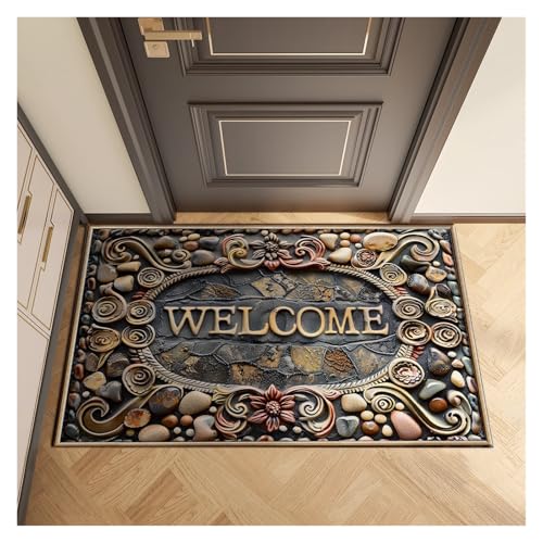 HDKAH Luxus Vintage Home Eingang Fußmatte Zimmer Teppiche for Schlafzimmer Flur Boden Fuß Badematte Fußmatte benutzerdefinierte waschbar(Khaqi,60x90cm) von HDKAH