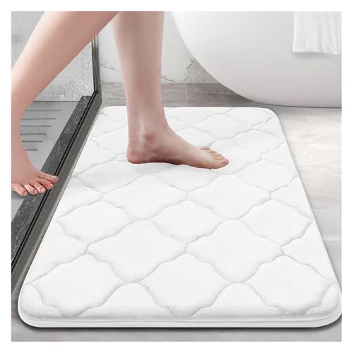 HDKAH Memory Foam Badezimmerteppich, ultraweich, rutschfest, wasserabsorbierend, Badematte, Duschmatte, Badezimmerboden-Fußmatte(White,61x90cm(24x35inch)) von HDKAH