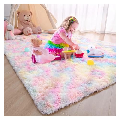 HDKAH Plüschteppich for Wohnzimmer-Sofa-Bodenkissen, moderner, weicher, Flauschiger Heimteppich for Kinderzimmer, Spielteppich, (Rainbow,120x160cm) von HDKAH