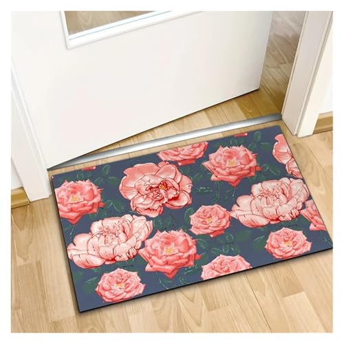HDKAH Rose Gedruckt Fußmatte Schlafzimmer Nachttisch Teppich Balkon Badezimmer Saugfähigen Flanell Dekor Teppiche for Zuhause(Gray pink) von HDKAH