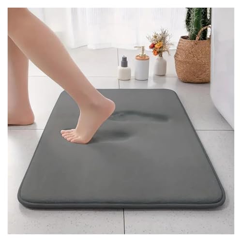 HDKAH Verdickter, einfarbiger, saugfähiger Teppich aus Flanell for das Badezimmer, Fußmatte for den Eingangsbereich des Badezimmers(Gray,60cm x 90cm) von HDKAH
